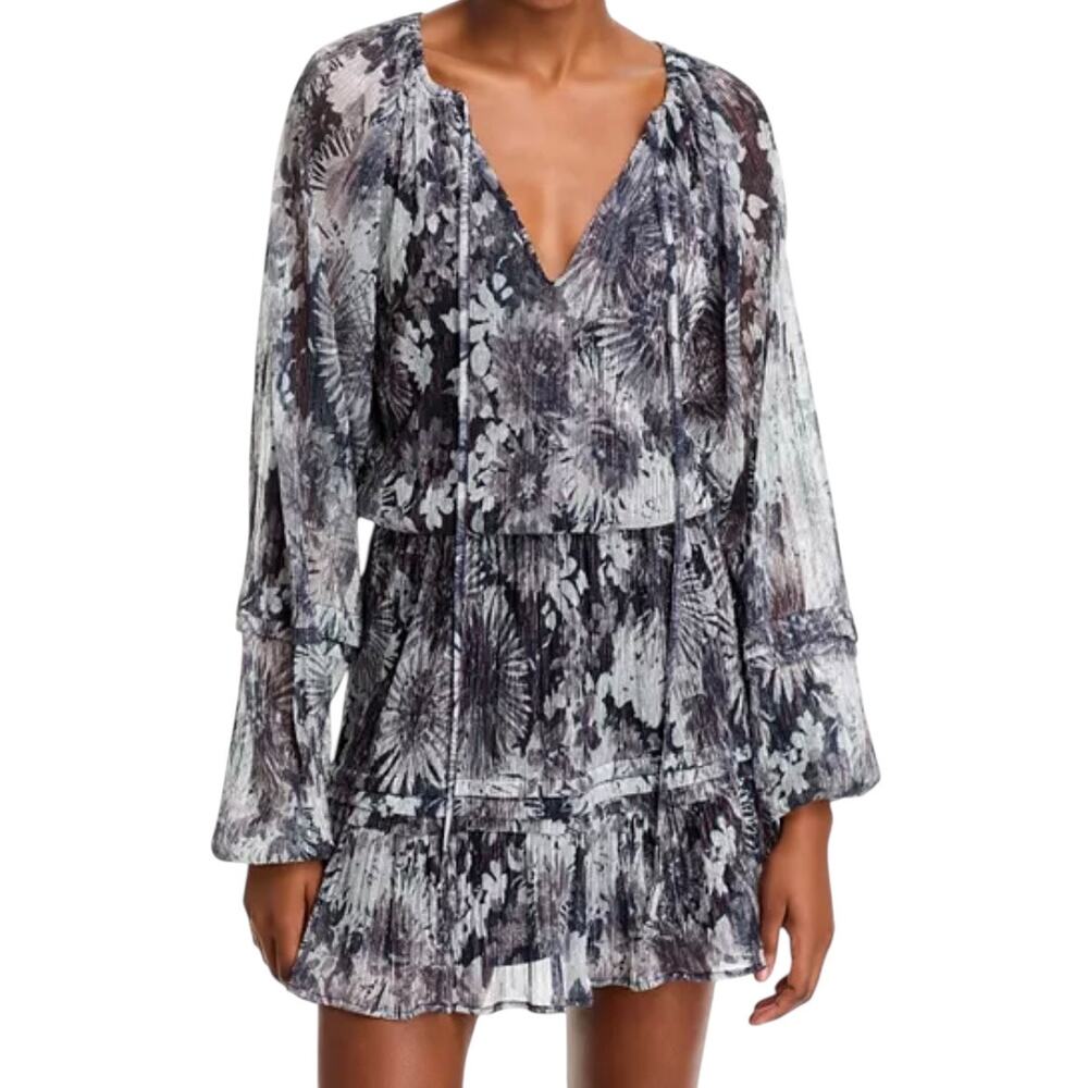 Ramy Brook Aaliyah Twilight Metallic Floral Mini Dress L NWT Black Shimmer Boho